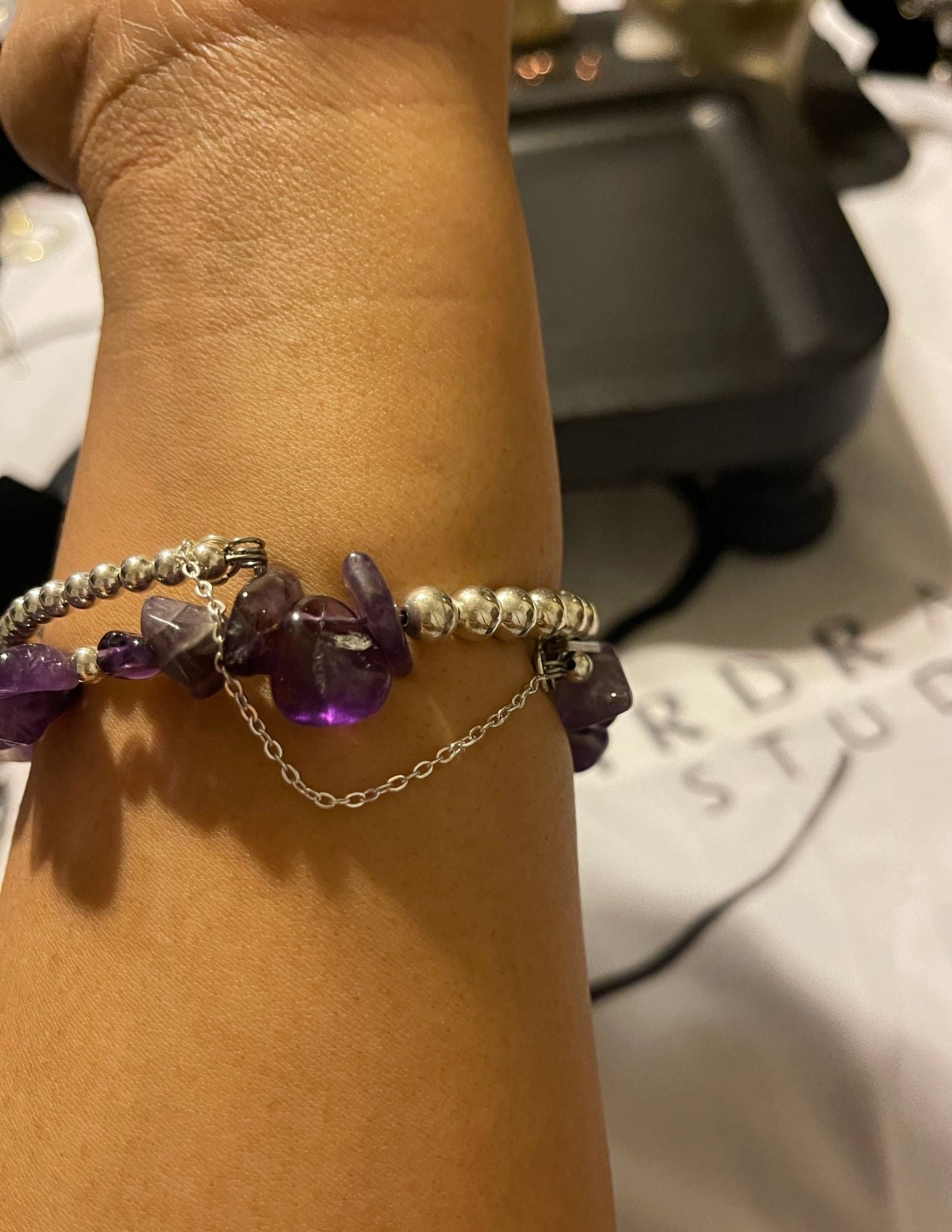 The Calm Wrap - Amethyst and Silver bracelet