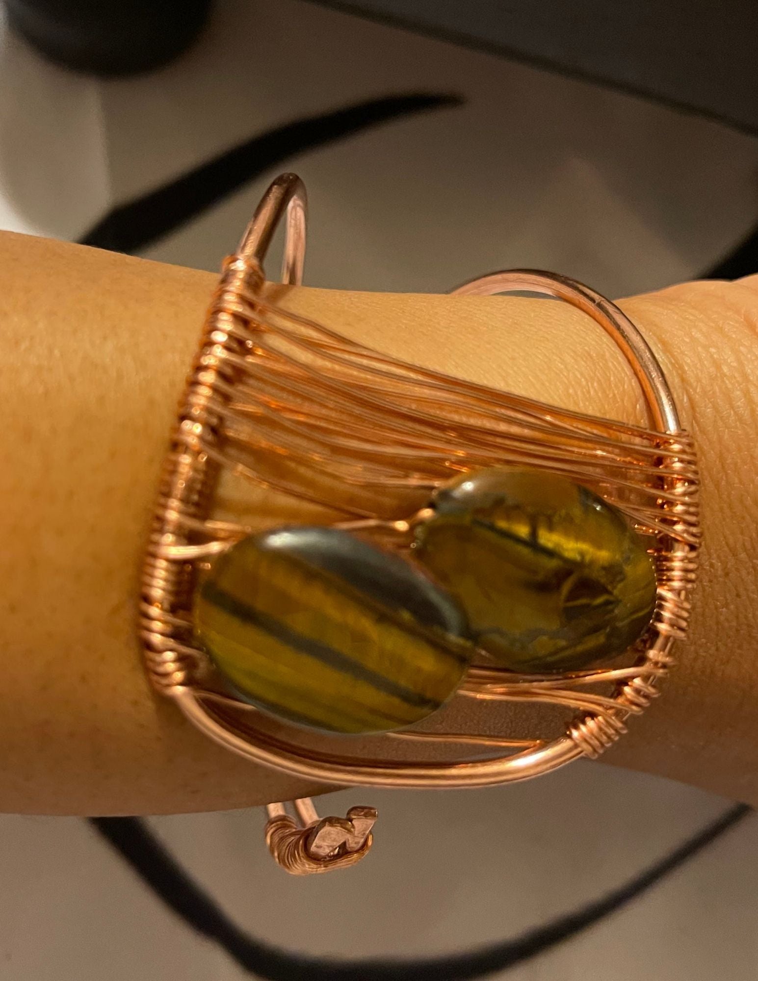 Tiger's eye and coper bangle