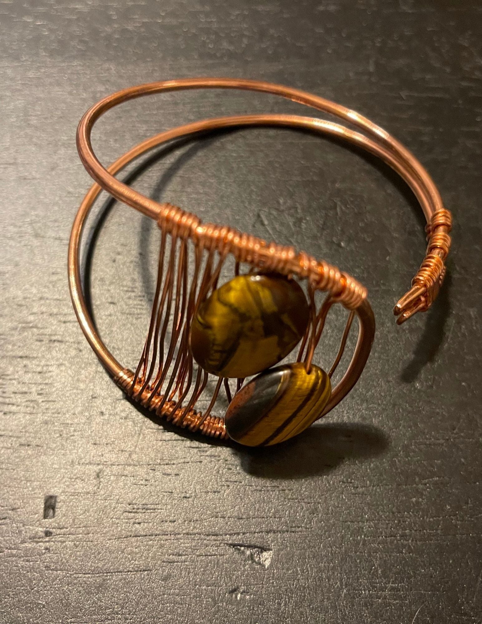 Tiger's eye and coper bangle