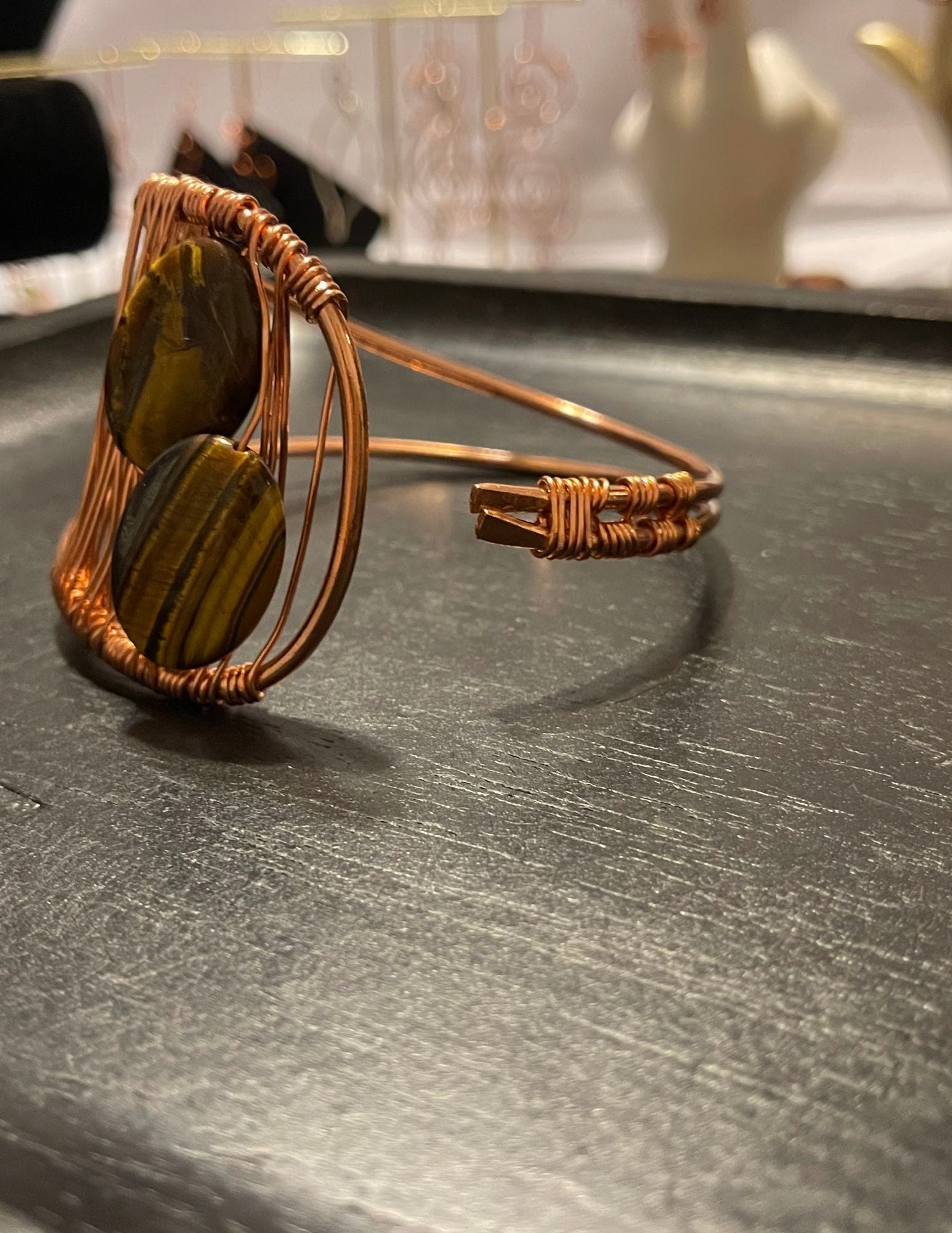 Tiger's eye and coper bangle