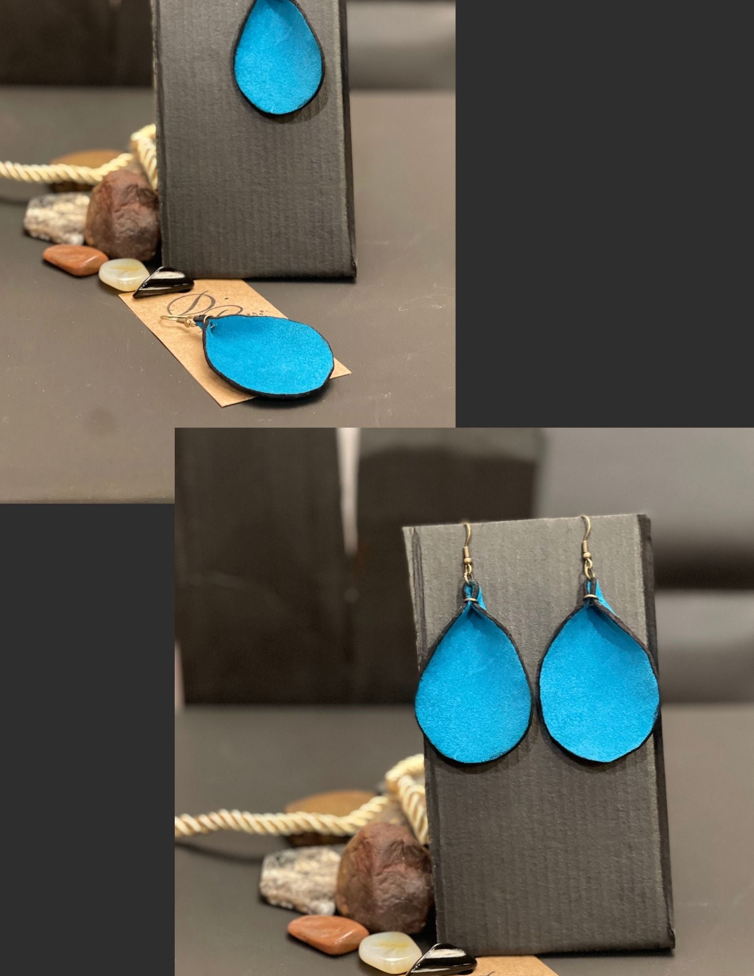 Blue leather drop earrings