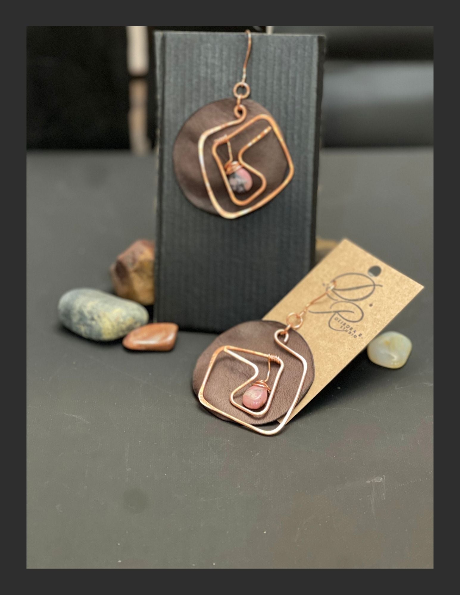 Leather Circle Drop Earrings