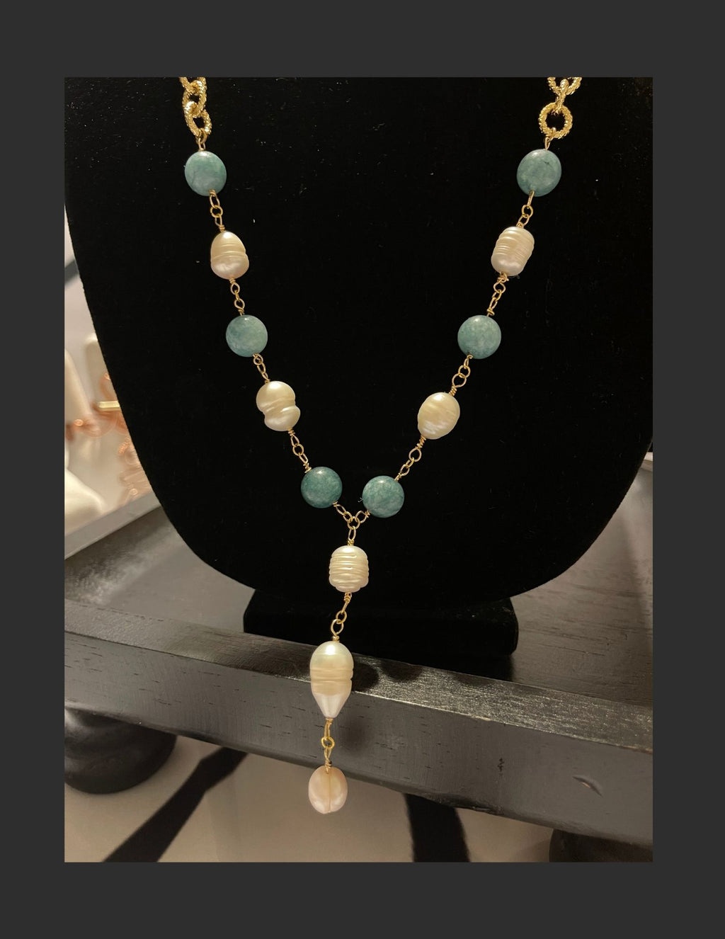 Statement Necklace (Aquamarine & Freshwater Pearl)