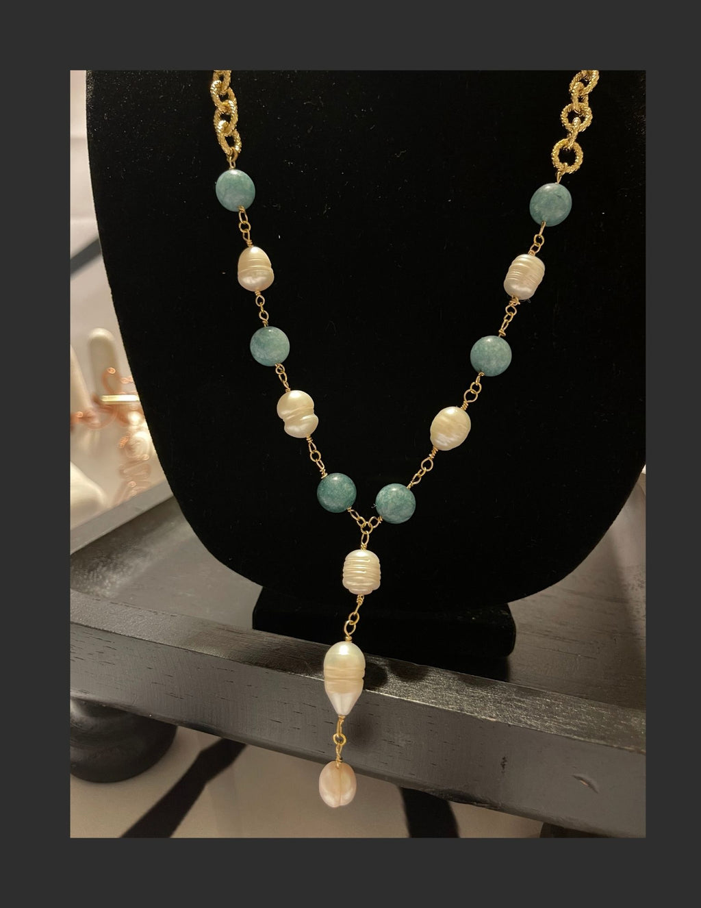 Statement Necklace (Aquamarine & Freshwater Pearl)