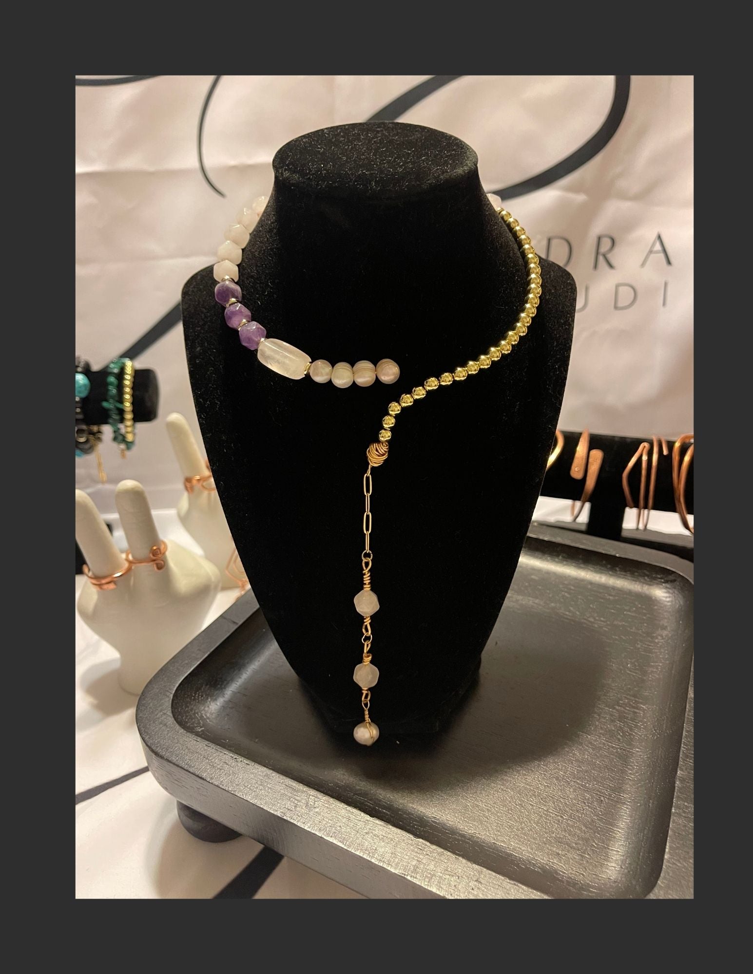Asymmetrical Pearl & Gemstone Statement Necklace