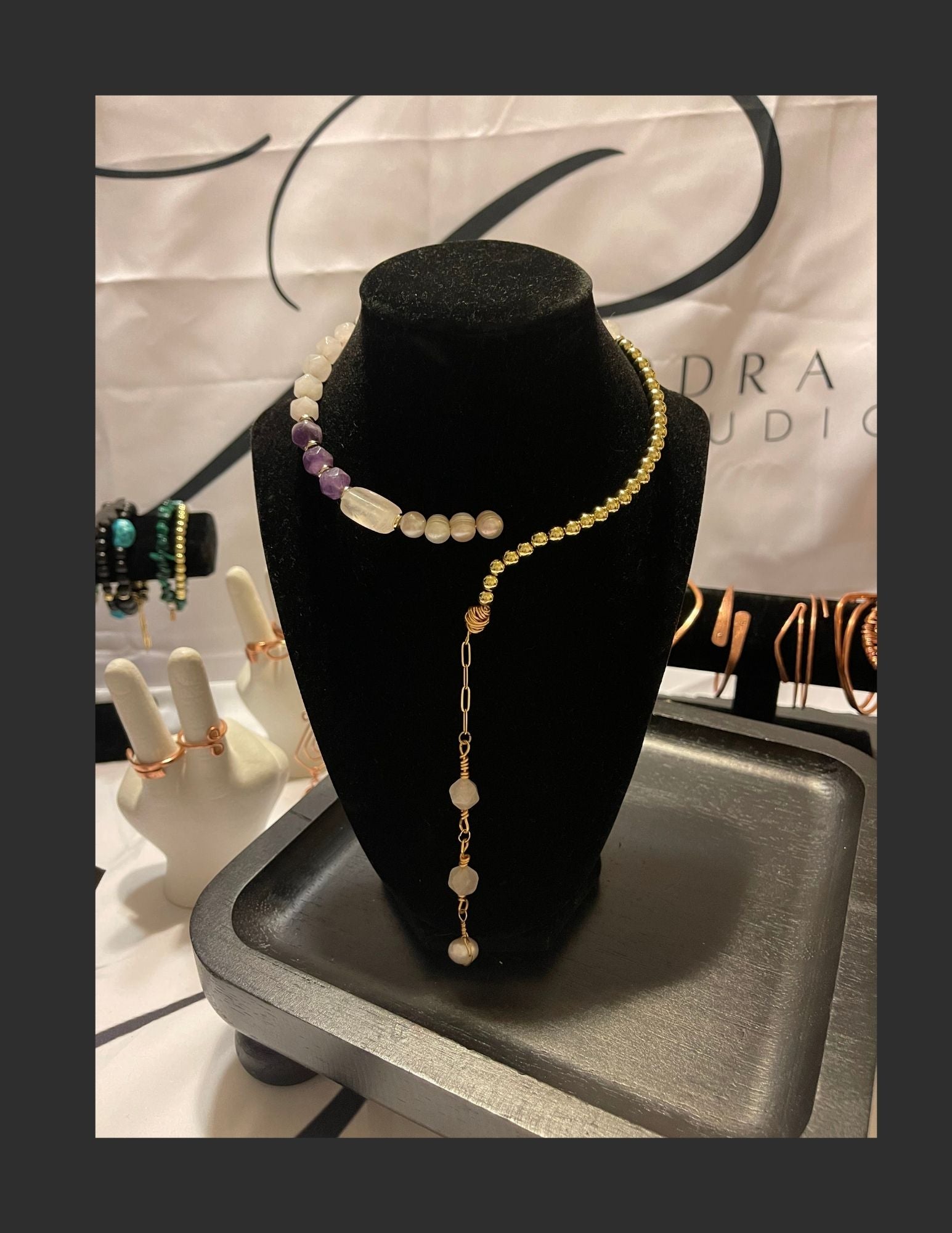 Asymmetrical Pearl & Gemstone Statement Necklace