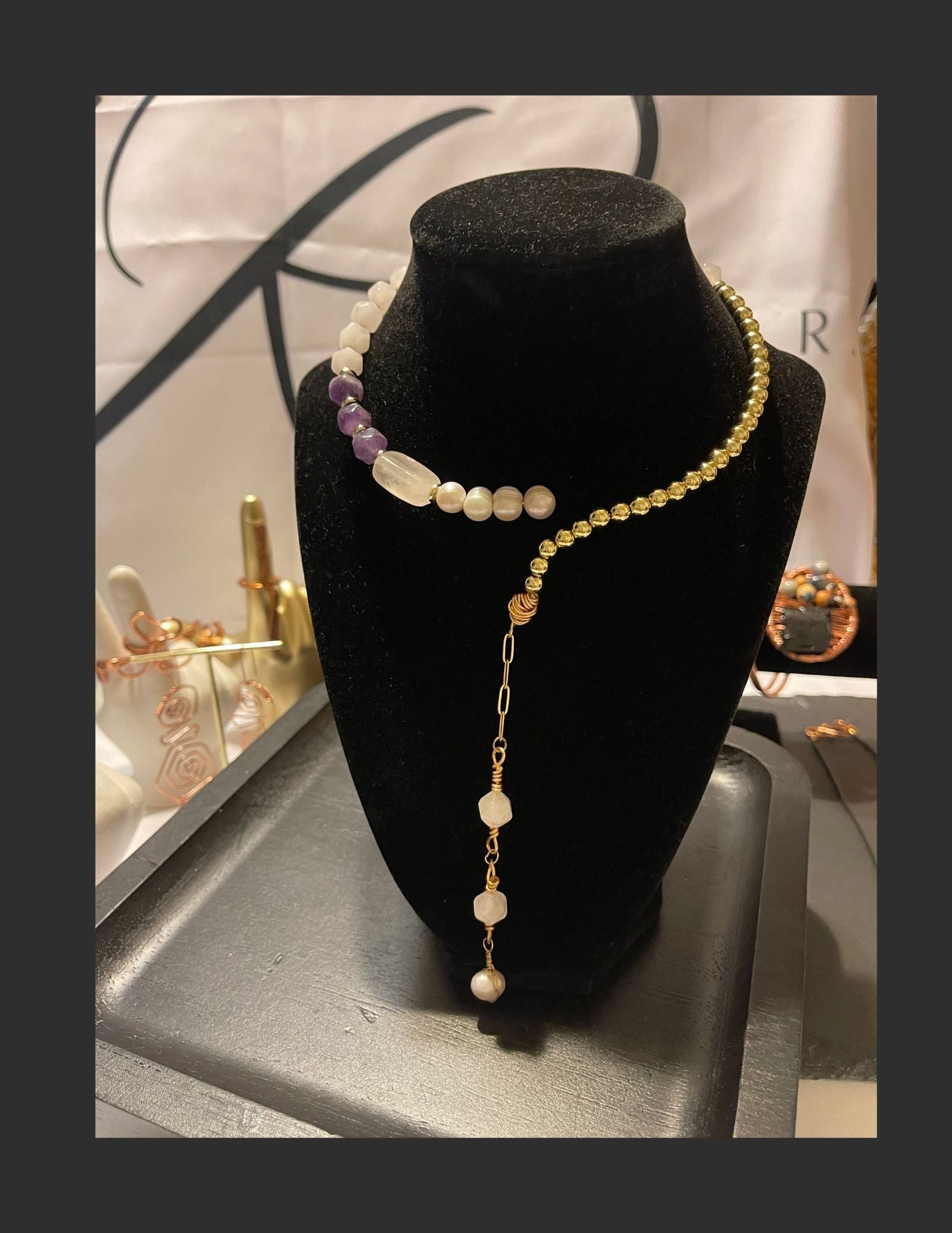 Asymmetrical Pearl & Gemstone Statement Necklace