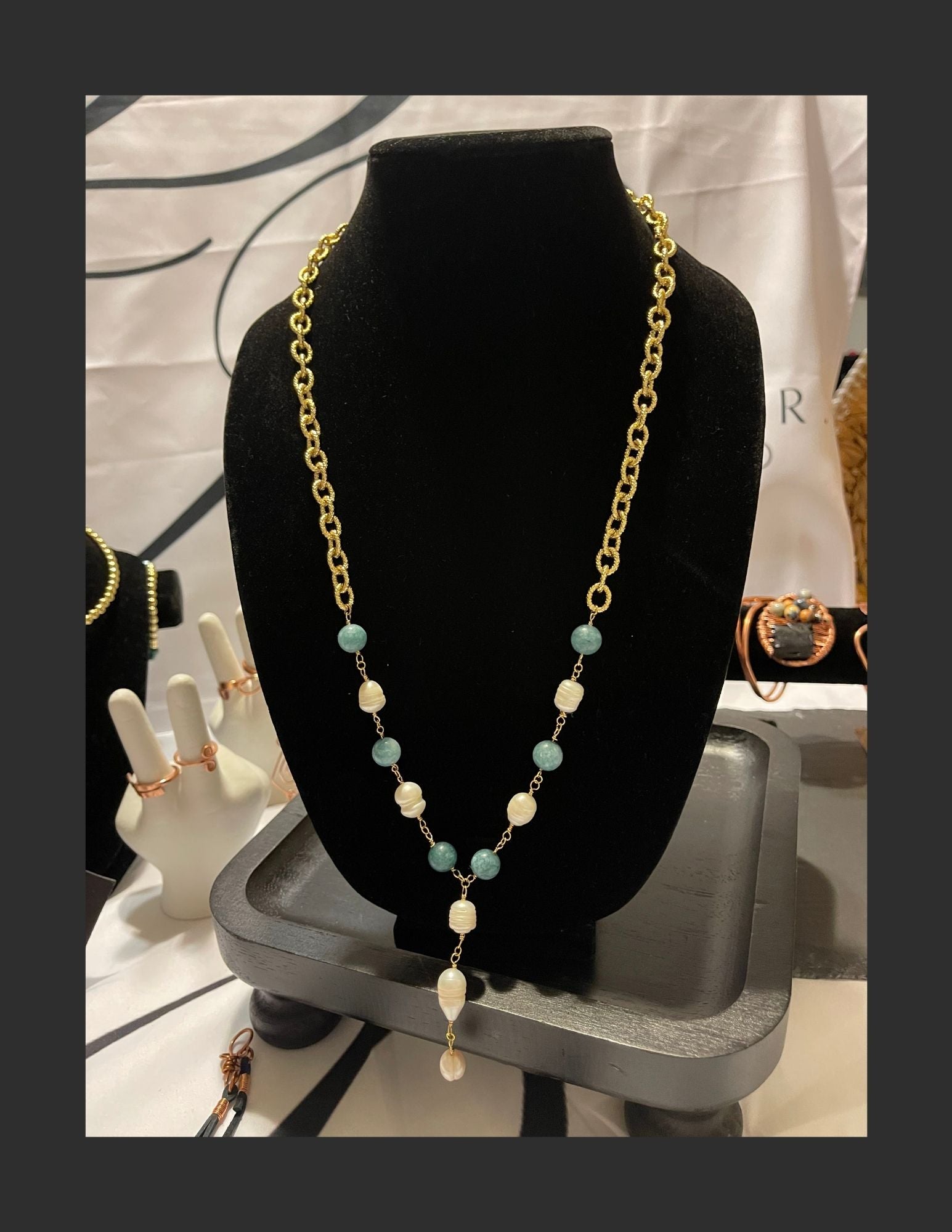 Statement Necklace (Aquamarine & Freshwater Pearl)