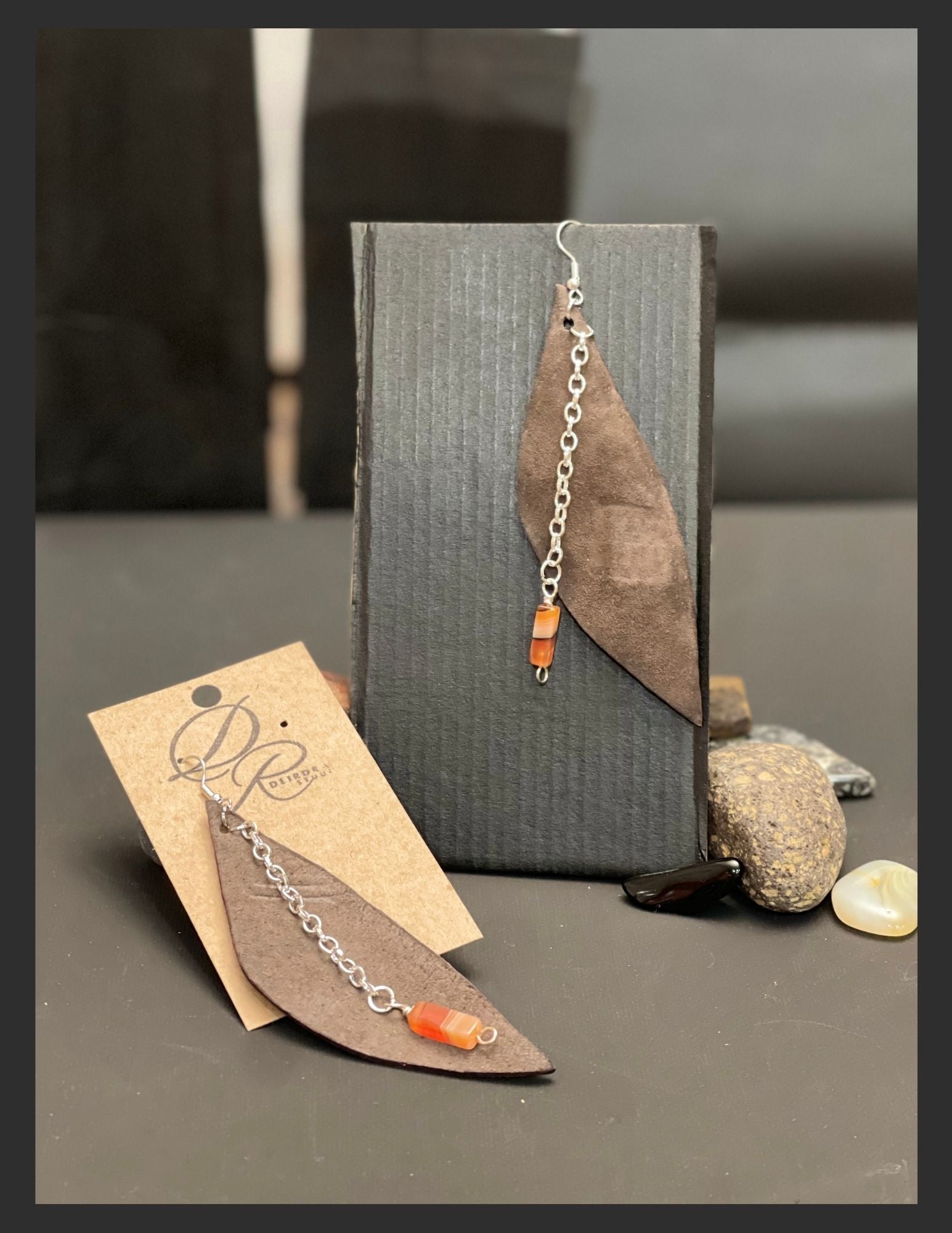 Leather and Agate Earrings